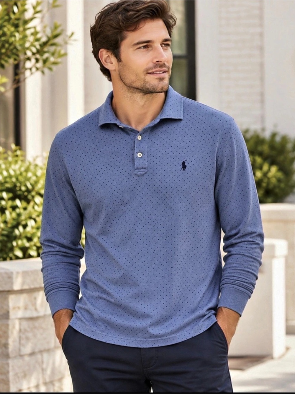 Polo Ralph Lauren Men’s Long Sleeve Polo Blue Dot Classic Fit Size L